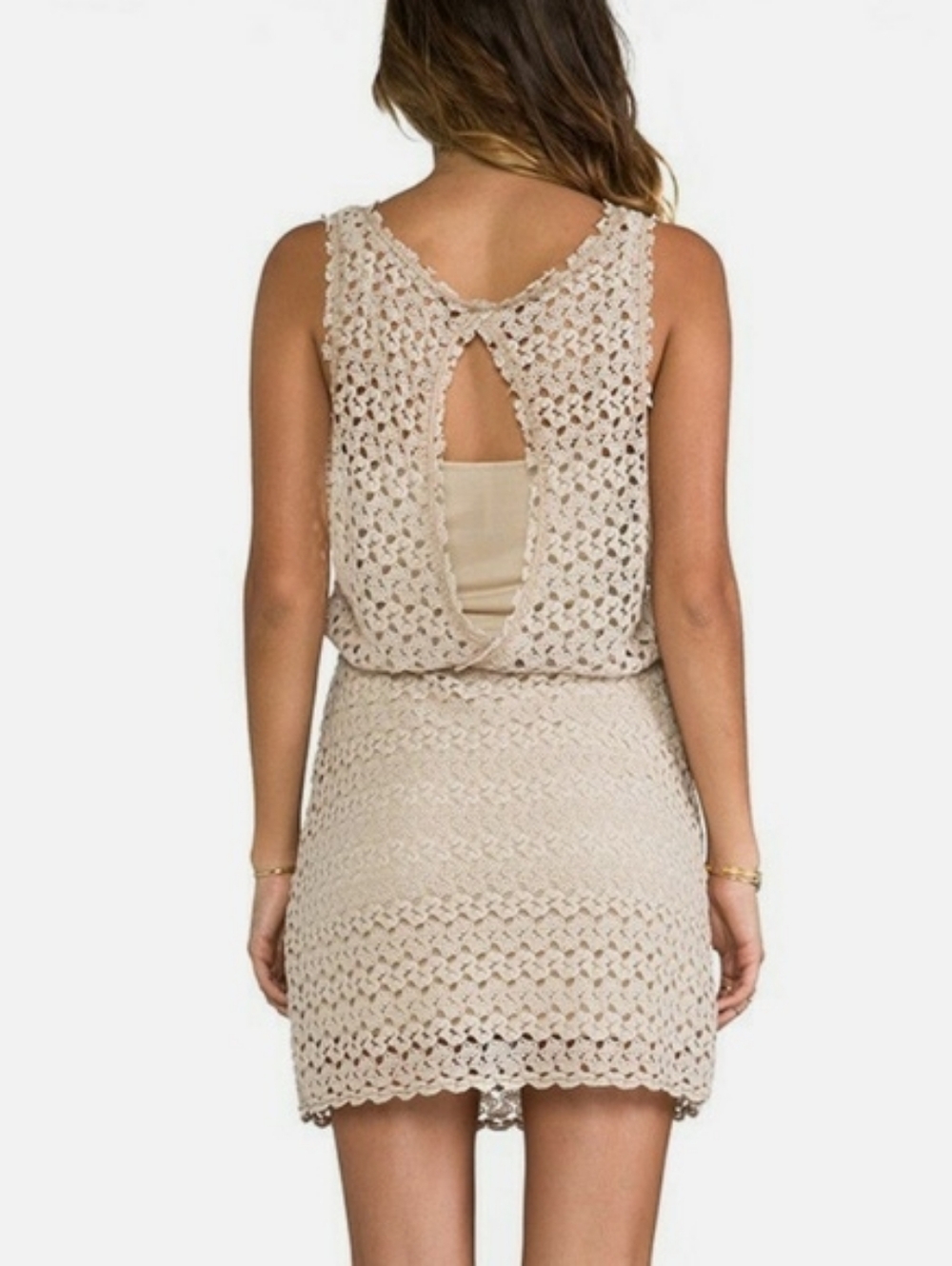 Free People Lily Lace Crochet Blouson Mini Dress in Natural Size Medium - Picture 2 of 11